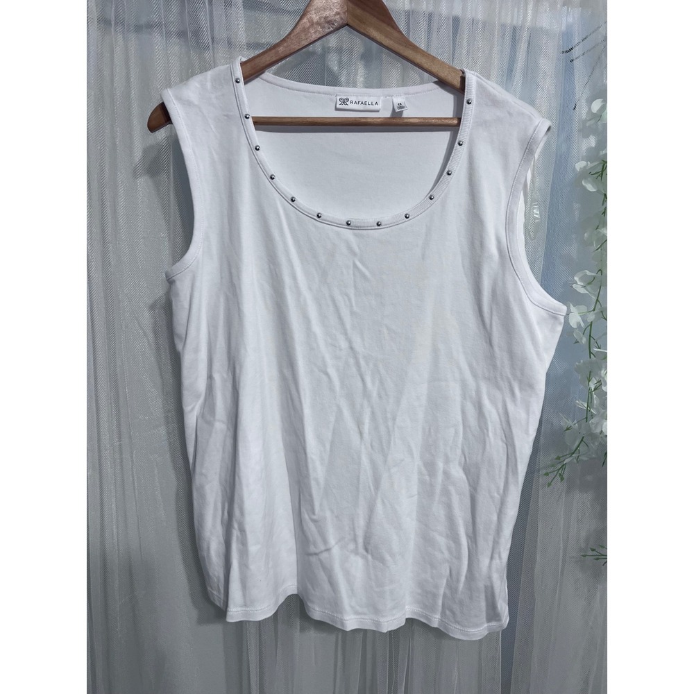 Rafaella Womens White Sleeveless Studded Scoop Neck Knit Top Size 1X